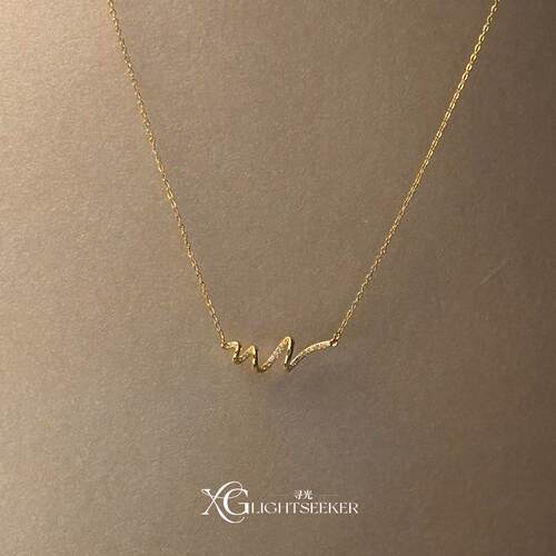 S925纯银金色闪钻波浪项链女