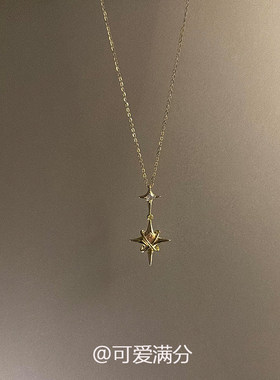 复古金色四芒星吊坠项链女
