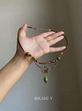 民族风绿色蝴蝶项链女