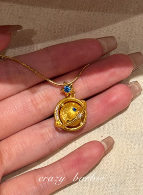 S925纯银金色环绕星球吊坠项链女