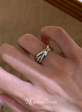 中古银色微镶仿钻三环戒指冷淡风