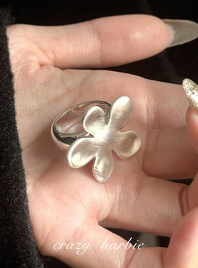 S925纯银拉丝花朵戒指女