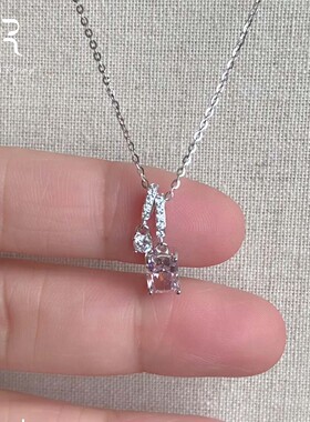 S925纯银闪钻跑环方糖项链女