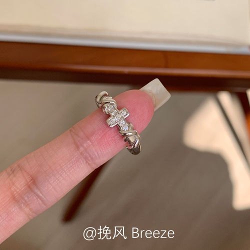 S925纯银闪钻十字架戒指女