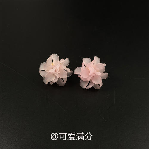 S925纯银粉色花朵耳钉女