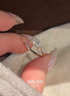 S925纯银爆闪马眼碎钻极细戒指女