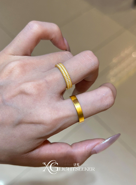 古法金色爆闪满天星排钻戒指女