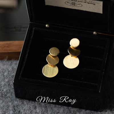 S925银金色拉丝金属圆片流苏耳环