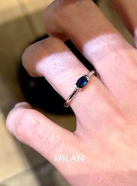 S925纯银皇家蓝椭圆闪钻戒指女