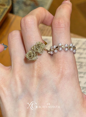 金色做旧立体玫瑰花叠戴戒指女