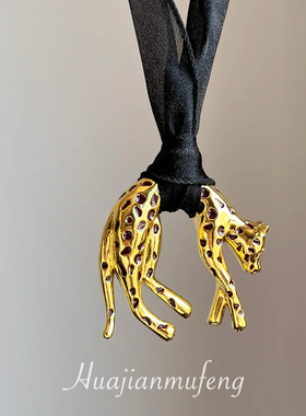 戴上气场全开~黑金钱豹毛衣链女