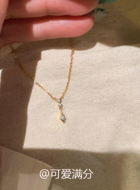 S925纯银金色三钻菱形项链女