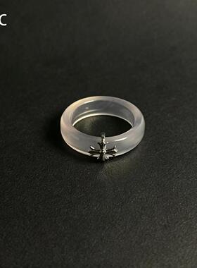 十字架鸢尾花清透素圈戒指女