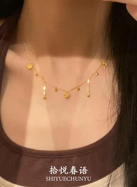 金色碎冰冰爱心流苏项链女