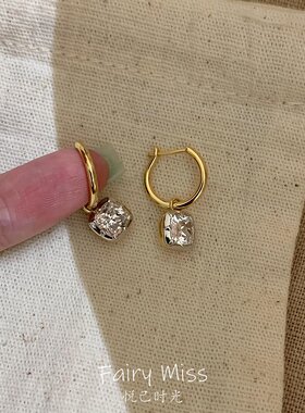金色复古方钻耳扣2026巨好看耳饰