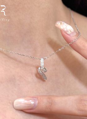 S925纯银满钻波浪项链女