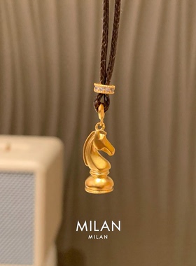 S925纯银金色国际象棋马头项链