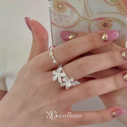 S925纯银冷淡风花朵戒指女