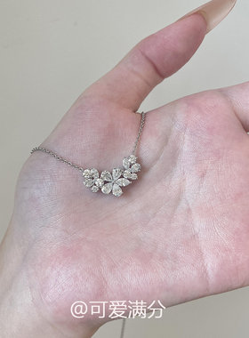 S925纯银满钻花簇项链女