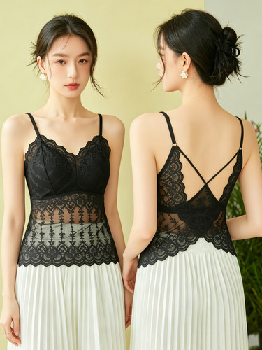 2026新款设计感美背性感蕾丝吊带背心女胸垫内搭外穿内衣缎面上衣