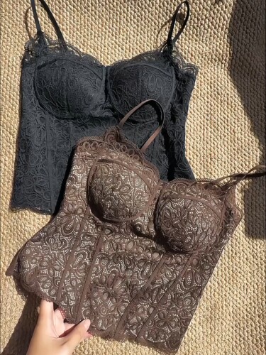 法式蕾丝吊带背心女春秋外穿内搭文胸一体打底带胸垫抹胸鱼骨上衣