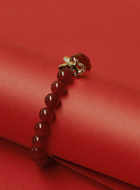 本命年天然玉石红玛瑙小金象手链小众设计感女