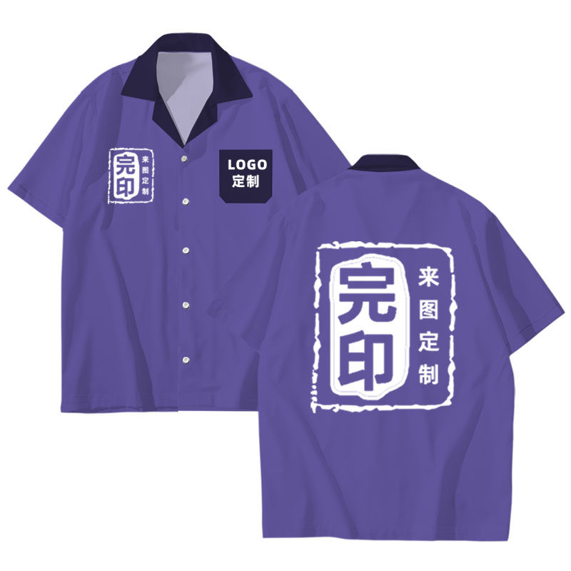 夏威夷衬衣全身完印3D数码印花沙滩宽松休闲上衣短袖衬衫来图定制