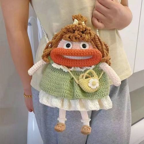 香肠嘴大嘴手机包成品diy毛线钩针材料手工编织包包针织手机袋