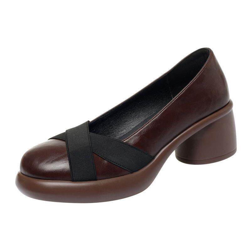 秋季妈妈鞋皮鞋厚底舒适中老年女鞋软底中跟百搭女士单鞋一件代发