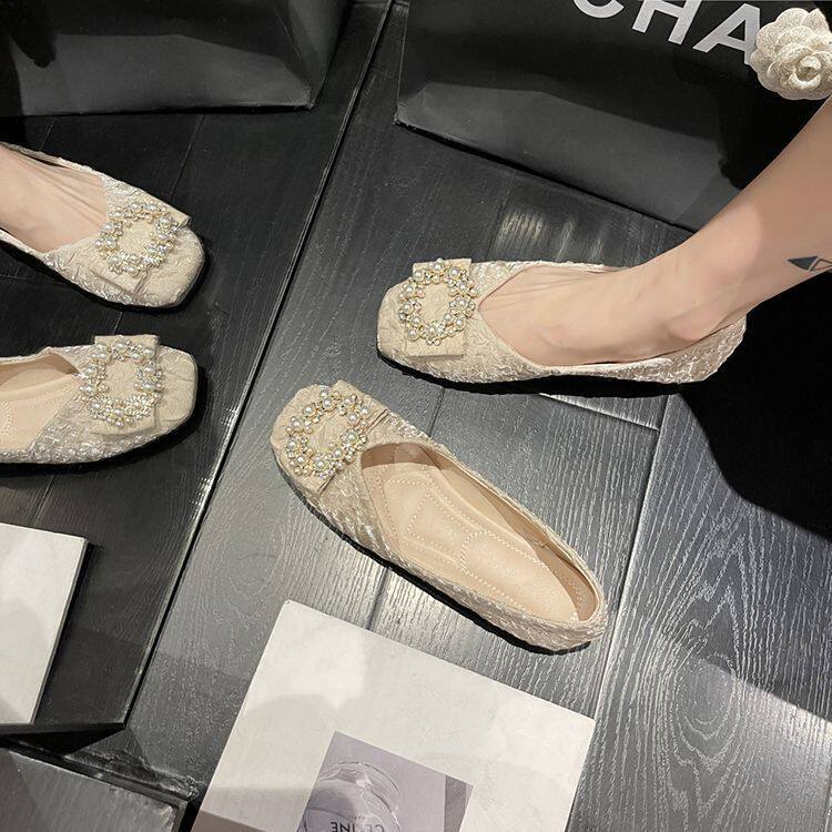 法式高级感单鞋女平底鞋2026春秋新款方头浅口仙女瓢鞋软底豆豆鞋