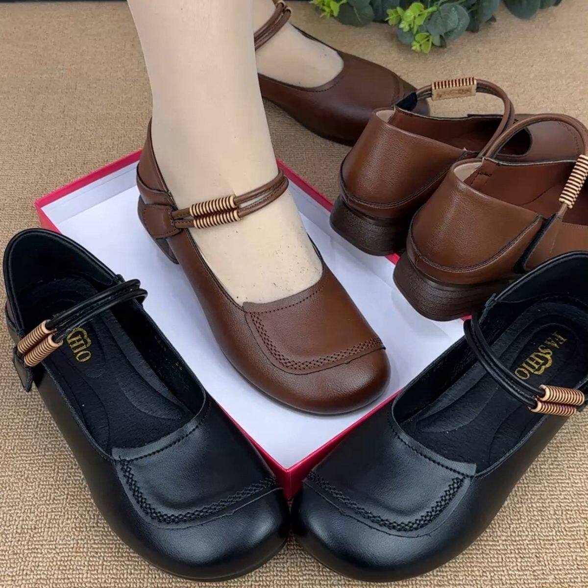 软皮浅口复古女鞋春季新款透气中老年皮鞋舞蹈鞋软底百搭妈妈单鞋