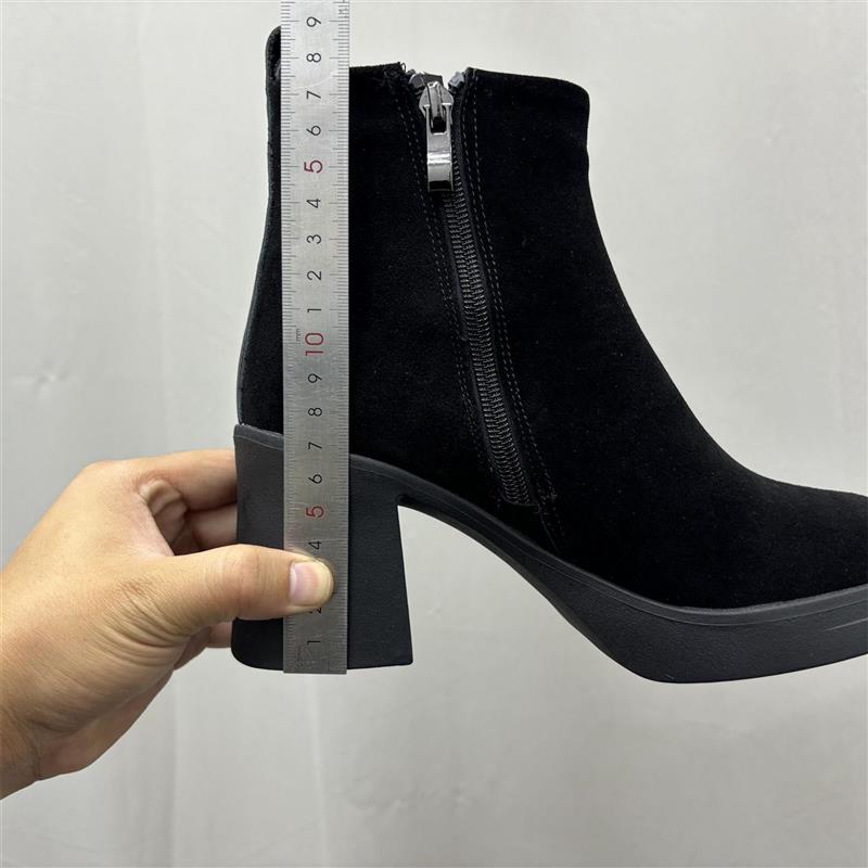2026新款春秋厚底高跟鞋女防水台单靴羊皮瘦瘦靴秋冬真皮磨砂短靴
