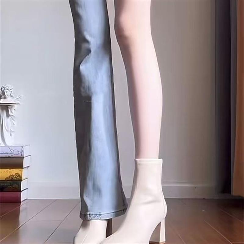 显瘦!瘦瘦靴~粗跟踝靴女法式短靴方头高跟靴女