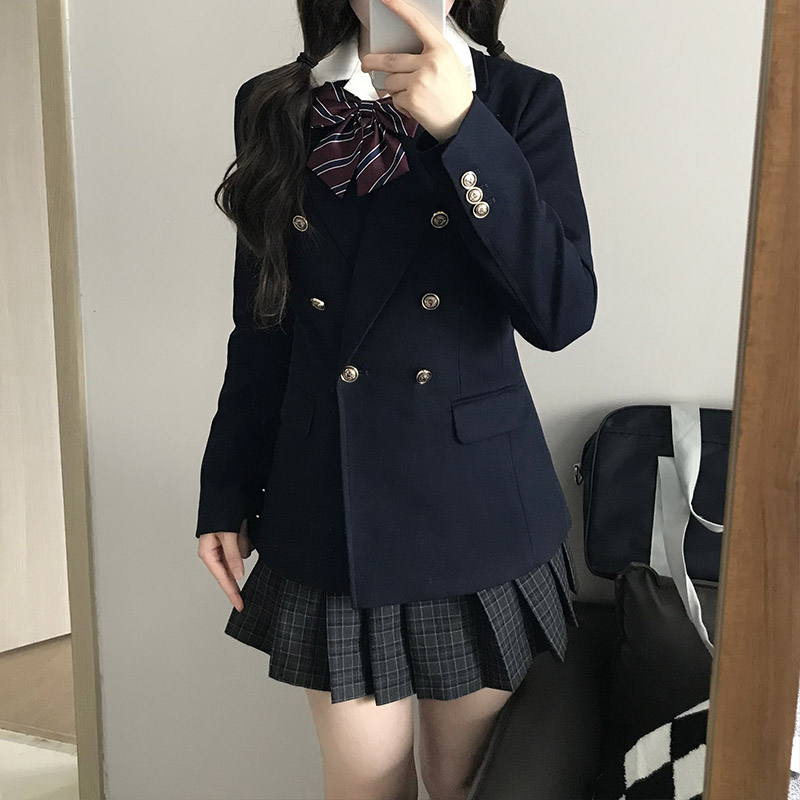 【京御女高】鱼丸与面原创学院风jk制服西服外套藏蓝收腰西装秋冬