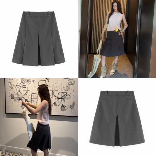 压褶A字版西服裙425