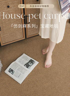 仿剑麻防猫抓可机洗地毯客厅2026新款亚麻原木风家用卧室纯色