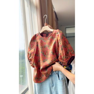 DY2561樱美嘉100桑蚕丝真丝香云纱减龄复古高级感灯笼袖 夏显瘦