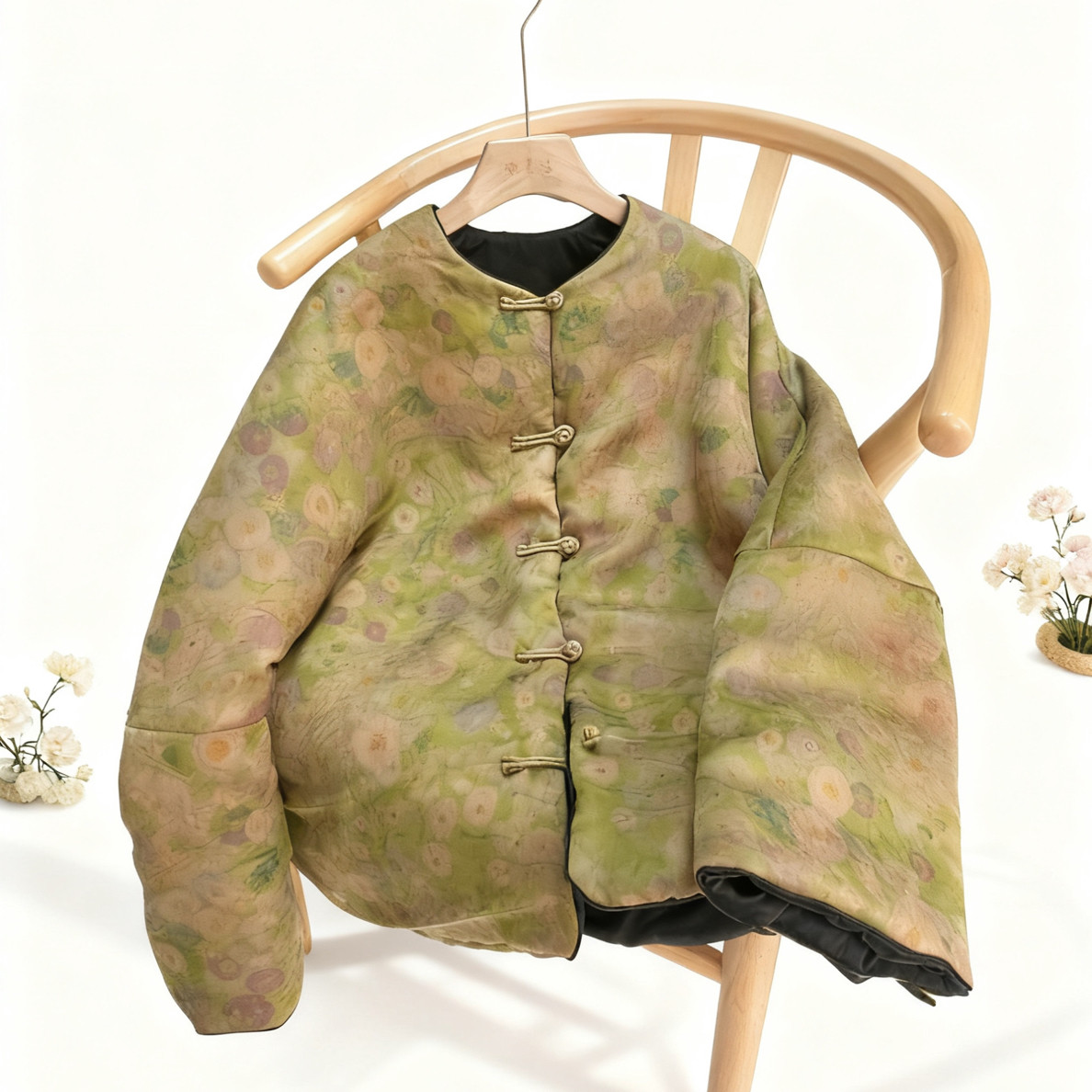 DY3173樱美嘉100桑蚕丝加棉棉服真丝香云纱秋冬大码新中式外套女