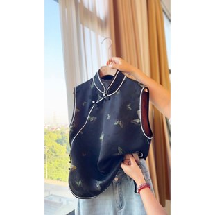 DY2496樱美嘉100桑蚕丝香云纱花萝中国风蝴蝶立领气质民族风时尚