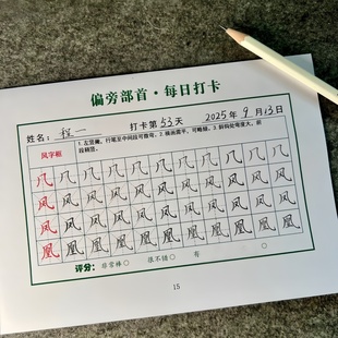 小学生练字通用基本笔画偏旁每日打卡练字贴提升偏旁部首练习