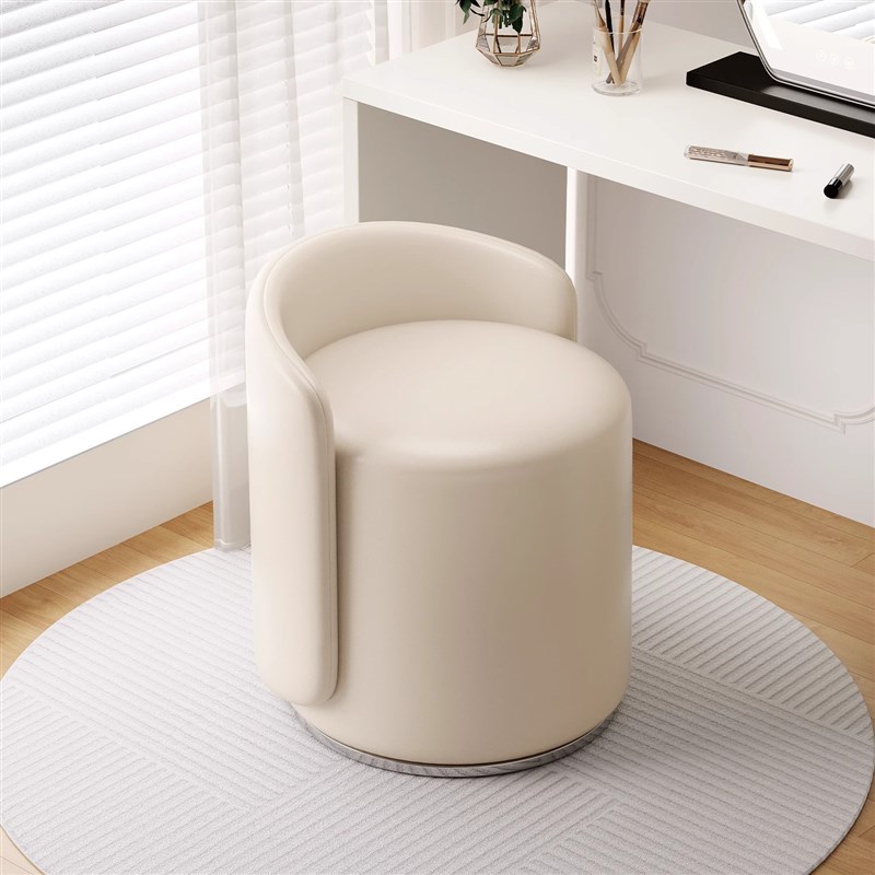 化妆凳轻奢高级感家用凳子靠背女生卧室梳妆台椅子圆凳旋转美甲椅