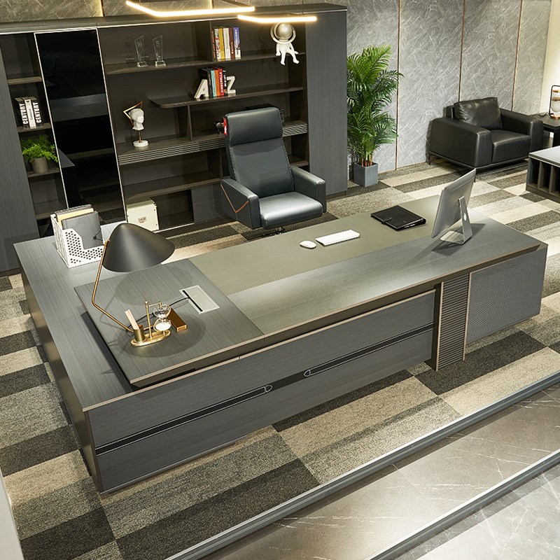 现代轻奢大气总裁大班台 主管经理桌椅组合单人办公室老板桌