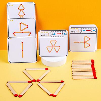 Montessori Matches Puzzles Game Wooden Toys DIY Math Geometr