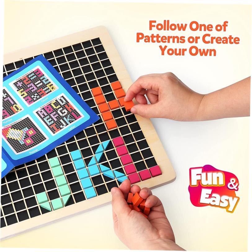 Wooden Mosaic Puzzle 370PCS Shape Pattern Blocks Pixel Board