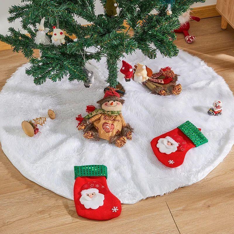 White Christmas Tree Skirt Plush Faux Fur Xmas Tree Carpet