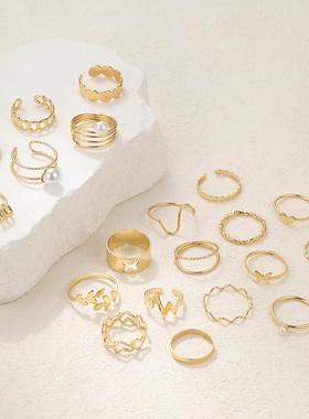 20 piece set of hollowed out butterfly pearl rings