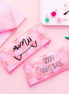 Ins Cute Girls Heart Pink Transparent Cat Pencil Bag Sall F