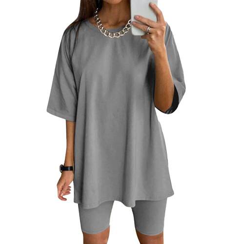 Women Half Sleeve T-shirt Top Shorts Belt Homewear Two Piece