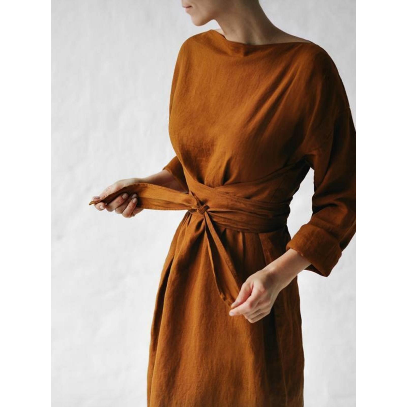 Cotton and linen long-sleeved dress 棉麻日系覆古长袖连衣裙女