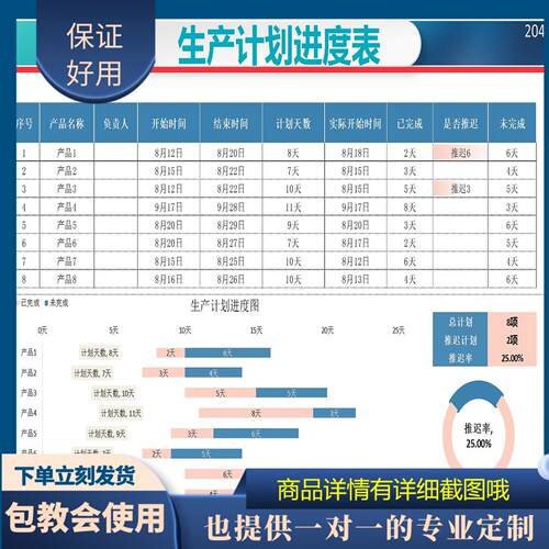 原创设计生产计划进度表EXCEL表格WPS系统定制